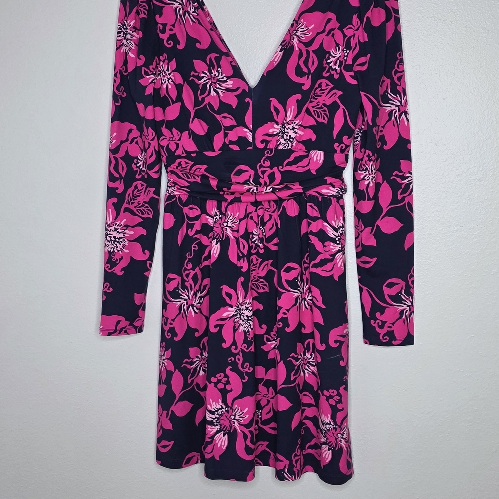 NWT ​Lilly Pulitzer Mariana Long Sleeve Dress Navy/Pink Romanic Garden Party XS